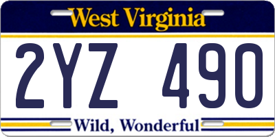WV license plate 2YZ490