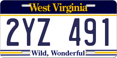 WV license plate 2YZ491