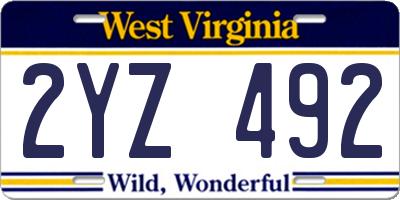 WV license plate 2YZ492
