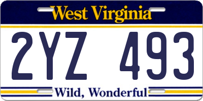 WV license plate 2YZ493