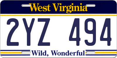 WV license plate 2YZ494