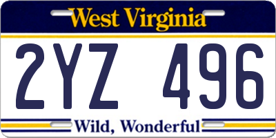 WV license plate 2YZ496