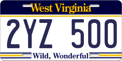 WV license plate 2YZ500
