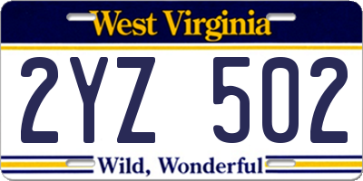 WV license plate 2YZ502