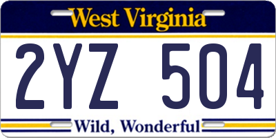 WV license plate 2YZ504