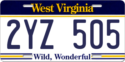 WV license plate 2YZ505