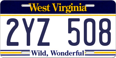 WV license plate 2YZ508