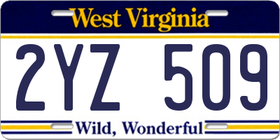 WV license plate 2YZ509