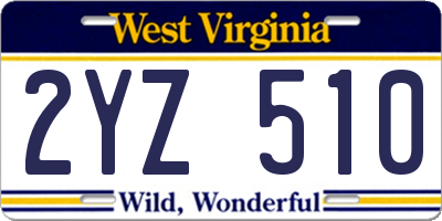 WV license plate 2YZ510