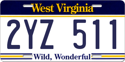 WV license plate 2YZ511