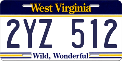 WV license plate 2YZ512