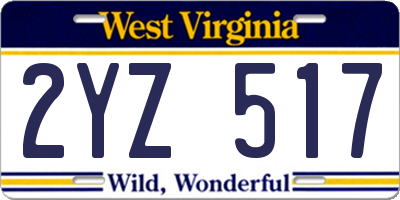 WV license plate 2YZ517