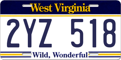 WV license plate 2YZ518
