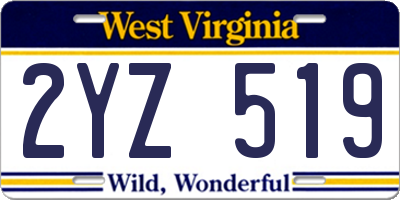 WV license plate 2YZ519