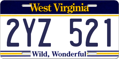WV license plate 2YZ521