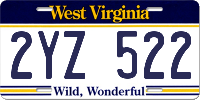 WV license plate 2YZ522