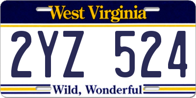 WV license plate 2YZ524
