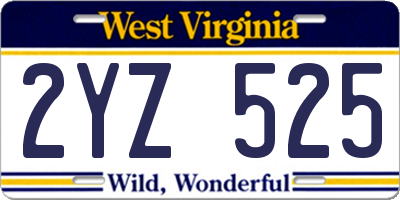 WV license plate 2YZ525