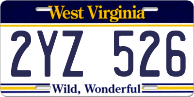 WV license plate 2YZ526