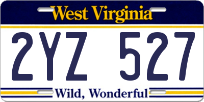 WV license plate 2YZ527