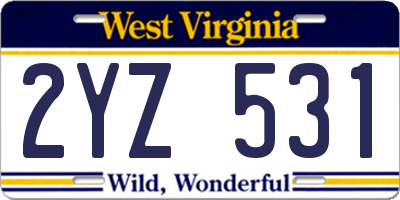 WV license plate 2YZ531