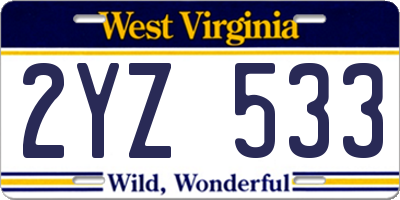 WV license plate 2YZ533
