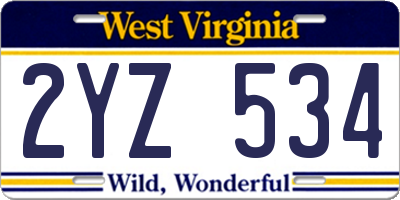 WV license plate 2YZ534