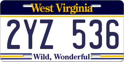 WV license plate 2YZ536