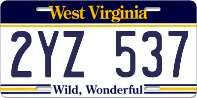 WV license plate 2YZ537