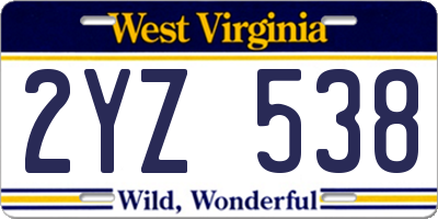 WV license plate 2YZ538