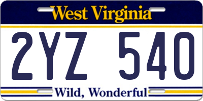 WV license plate 2YZ540