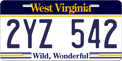 WV license plate 2YZ542