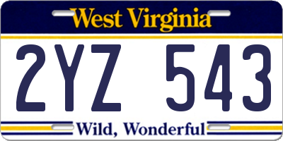 WV license plate 2YZ543