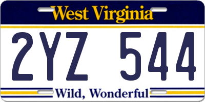 WV license plate 2YZ544