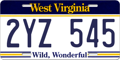 WV license plate 2YZ545