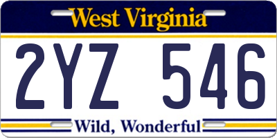 WV license plate 2YZ546