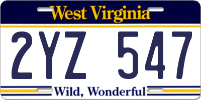 WV license plate 2YZ547