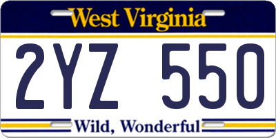 WV license plate 2YZ550