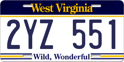 WV license plate 2YZ551