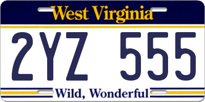 WV license plate 2YZ555
