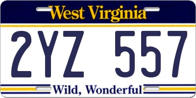 WV license plate 2YZ557
