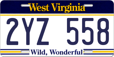 WV license plate 2YZ558