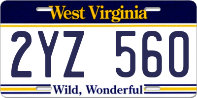 WV license plate 2YZ560