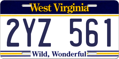 WV license plate 2YZ561