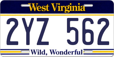 WV license plate 2YZ562