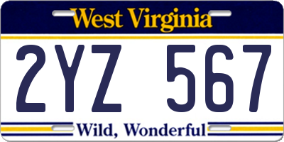 WV license plate 2YZ567