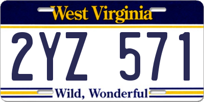 WV license plate 2YZ571