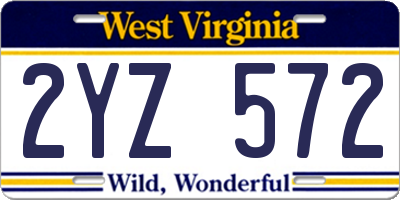 WV license plate 2YZ572