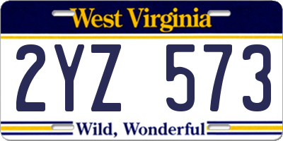 WV license plate 2YZ573