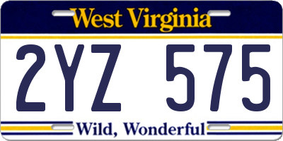 WV license plate 2YZ575